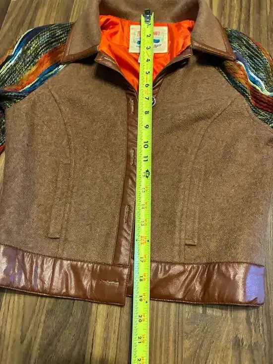 Flying Tomato Boho Mixed Media Wool Blend Jacket with Knit Sleeves and Faux Leat - Picture 5 of 7